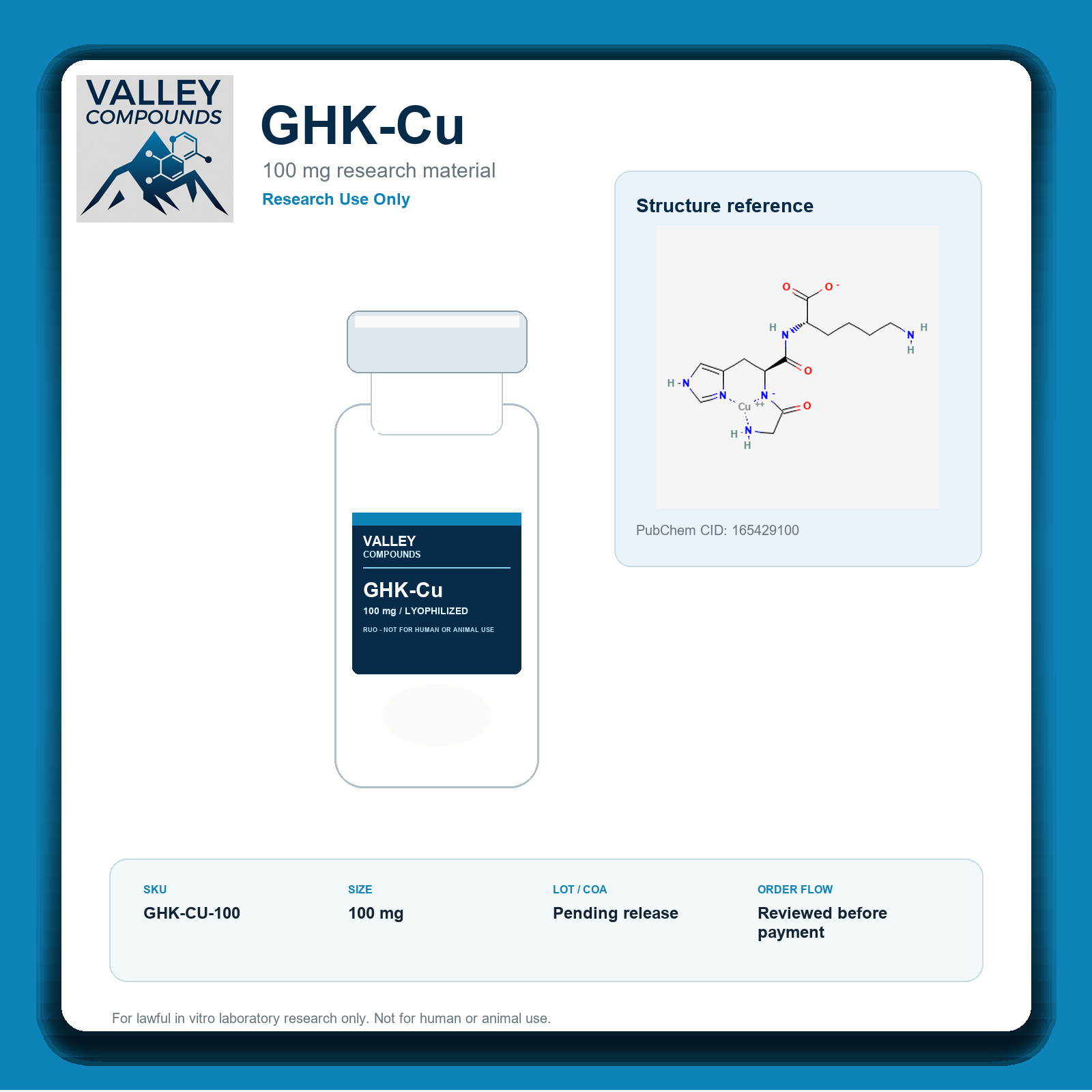 Valley Compounds GHK-Cu research material mockup